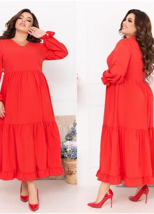 Довга сукня з софту, червона розмір 56-58