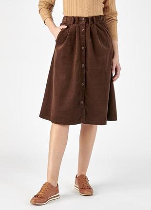 Брендовая коричневая вельветовая юбка миди "damart" большого р...