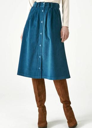 Брендовая сине-зеленая вельветовая юбка миди "damart" большого...