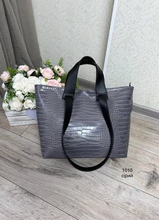Женская стильная и качественная сумка из эко кожи серая