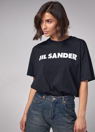 Трикотажная футболка с надписью Jil Sander - черный цвет, L