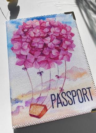 Обложка на паспорт  гортензия - воздушный шар