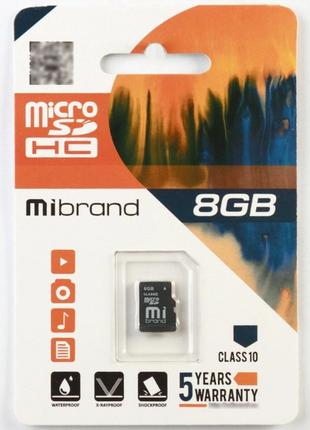 Карта Памяти Mibrand MicroSDHC 8gb 10 Class Цвет Черный