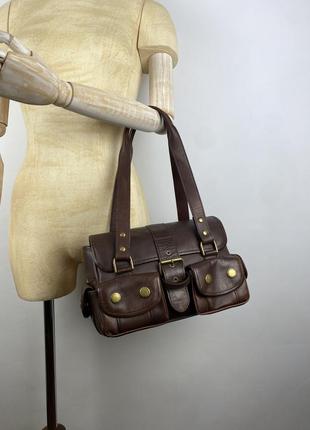 Оригинальная кожаная сумка barbour leather brown multi pocket ...