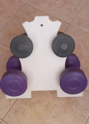 Комплект гантелей для фитнеса 1.5 и 3 кг на подставке