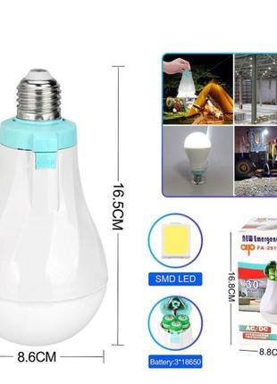 Светодиодная LED лампочка с аккумулятором AP-2918, 30W, E27, 3...