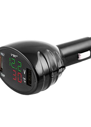 Термометр вольтметр VST-708-4, зелено-красный, +2 USB разьема