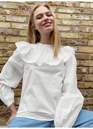 Натуральная белая блуза в бохо, этно стиле, вышивка ришелье, п...