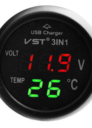 Термометр вольтметр VST-706-4, красно-зеленый, + USB разьем