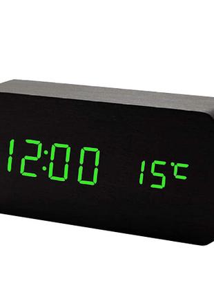 Часы сетевые VST-862-4 зеленые, (корпус черный) температура, USB