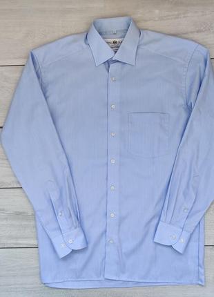 Мужская качественная коттоновая голубая рубашка с карманом 39