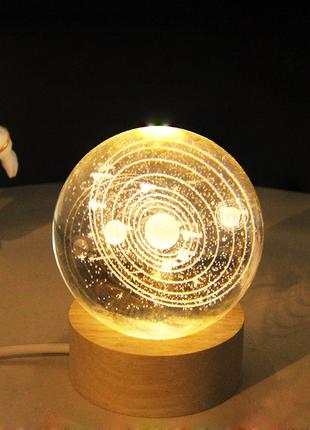 Декоративный 3D ночник от Power Bank/ USB хрустальный шар Солн...