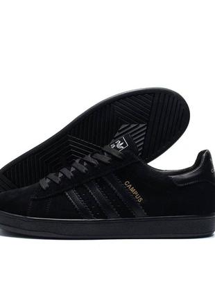 Мужские кожаные (замшевые) кроссовки черные adidas black