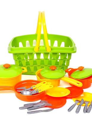 Набор игрушечной посуды с корзиной супермаркет технок 4456