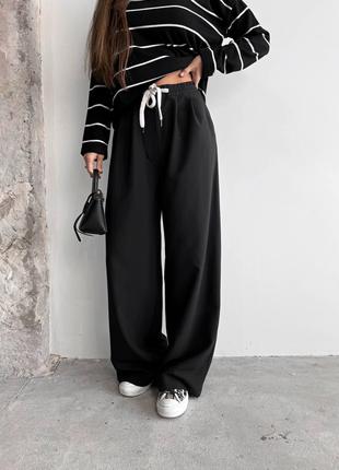 Женские брюки с декоративным шнурком цвет черный р.42 451517