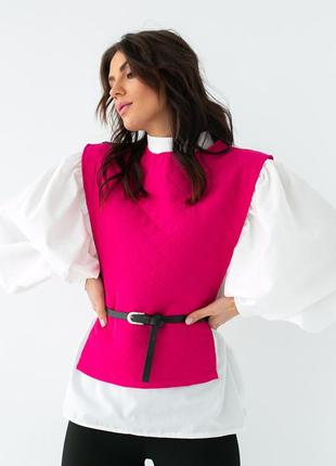 Блуза с объемными рукавами с накидкой и поясом