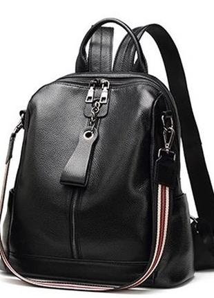 Кожаный женский молодежный рюкзак черный на каждый день 94413