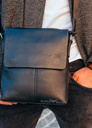 Кожаная мужская черная сумка мессенджер на плечо Tiding Bag N7...