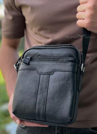 Мужская черная сумка-барсетка из натуральной кожи Tiding Bag 7...