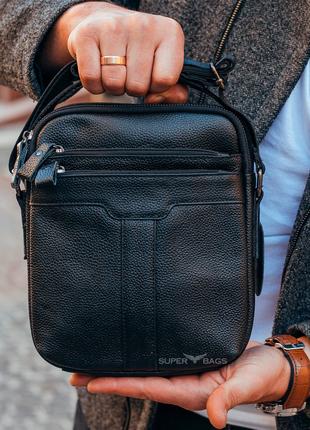 Кожаная мужская черная сумка-барсетка с ручкой Tiding Bag 73957