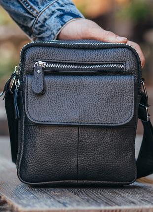 Кожаная черная мужская сумка через плечо Tiding Bag 4134A