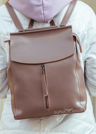 Рюкзак-сумка пудровый женский из натуральной кожи от Olivia Le...