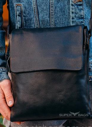 Кожаная черная мужская сумка-мессенджер Tiding Bag 925-3278