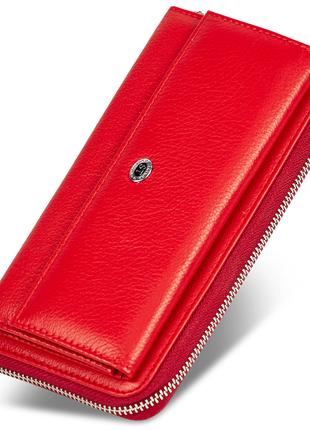 Красный женский кошелек-клатч из натуральной кожи с блоком для...
