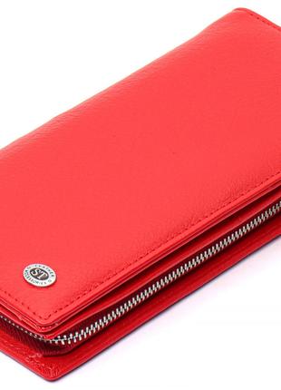 Красный кошелек-клатч из натуральной кожи с блоком для карт ST...