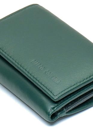 Зелений компактний гаманець з натуральної шкіри в три складанн...