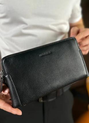 Чорний гаманець-клатч на дві блискавки із натуральної шкіри Ma...