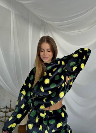 Домашний костюм / пижама с принтом лимон 🍋 42-44; 46-48 , махра