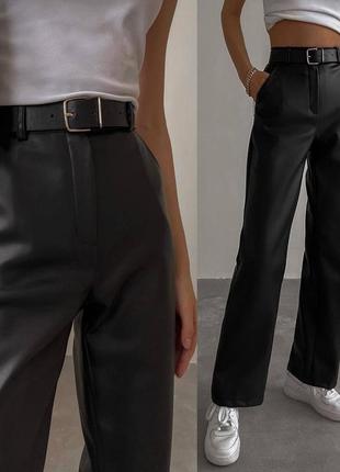 Мега стильные брюки эко-кожа женские на флисе, брюки экокожа, ...