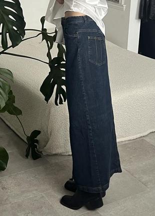 Длинная джинсовая темно синяя винтажная юбка