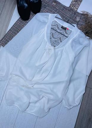 Белая шифоновая блуза m блуза с кружевной спиной классическая ...