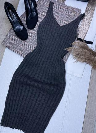 Тёплое вязаное платье xs платье в рубчик платье по фигуре плат...