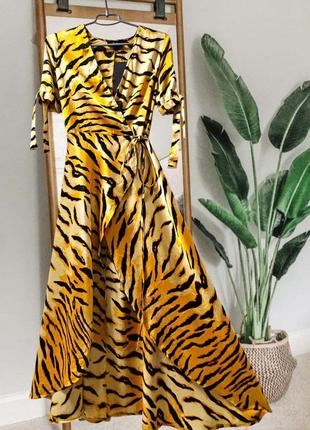 Платье длинное с запахом тигровый принт ax paris