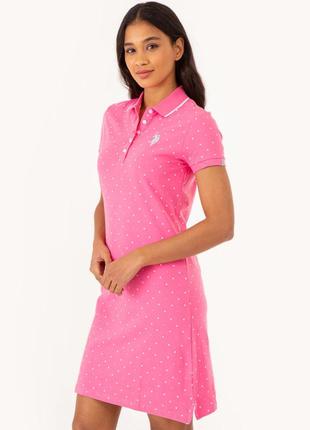 Коттоновое розовое платье поло в белья горошек us polo assn