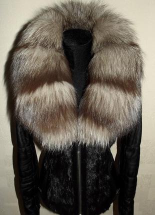 Кожаная куртка с норкой + чернобурка . норковая шуба р.46-48
