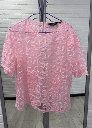 Розовая блуза нарядная, женская нежная полупрозрачная кофточка