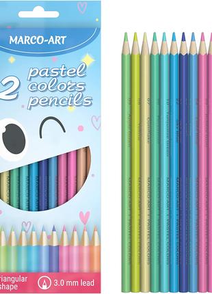 Олівці кольорові пастельні кольори Marco-Art 12 кольорів