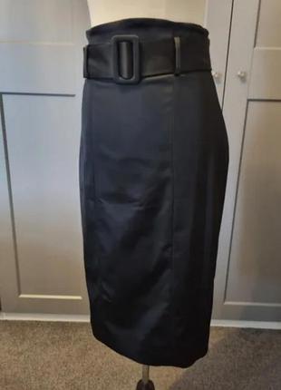 Высокая сатиновая женская юбка миди карандаш