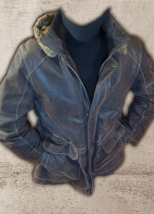 Крутая кожаная куртка с капюшоном.tcm tchibo.