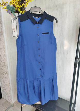 Платье-рубашка синяя оригинальные пуговицы цвет синий яркий