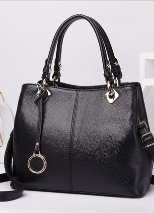 Элегантная женская сумка-тоут, черная, натуральная кожа, с ори...