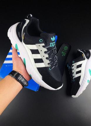 Мужские кроссовки adidas zx 22 boost черные с белым\мята (11609)