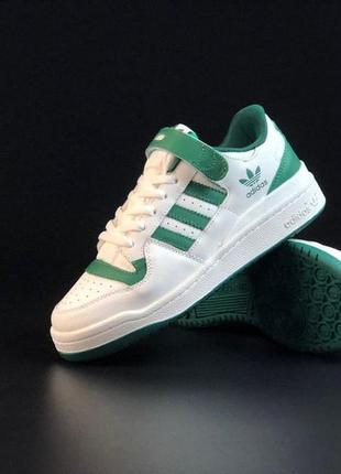Мужские кроссовки adidas forum low белые с зеленым ( 11656 )