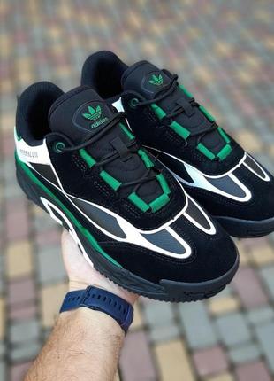 Мужские кроссовки демисезон adidas niteball черные с зеленой з...
