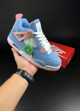 Женские кроссовки nike air jordan 4 retro голубые