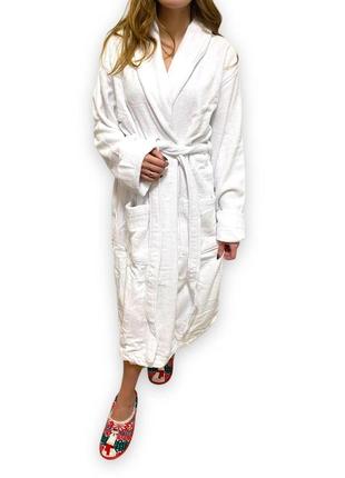 Теплый махровый женский турецкий халат белый
